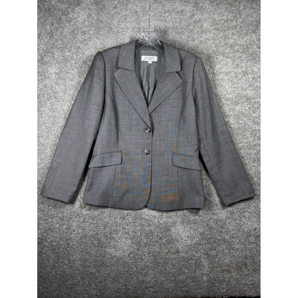 Tahari Arthur S Levine Womens Gray Wool Blend Peplum Back Blazer Jacket Size 12